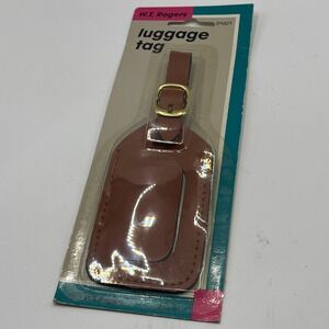WT Rogers Luggage Tag Brown Leather Classic Style ID Holder